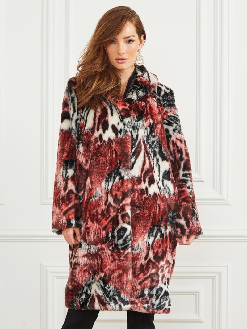 Guess Belle Faux-Fur Coat - Leopard Rose Print Guess Belle Faux-Fur Coat - Leopard Rose Print