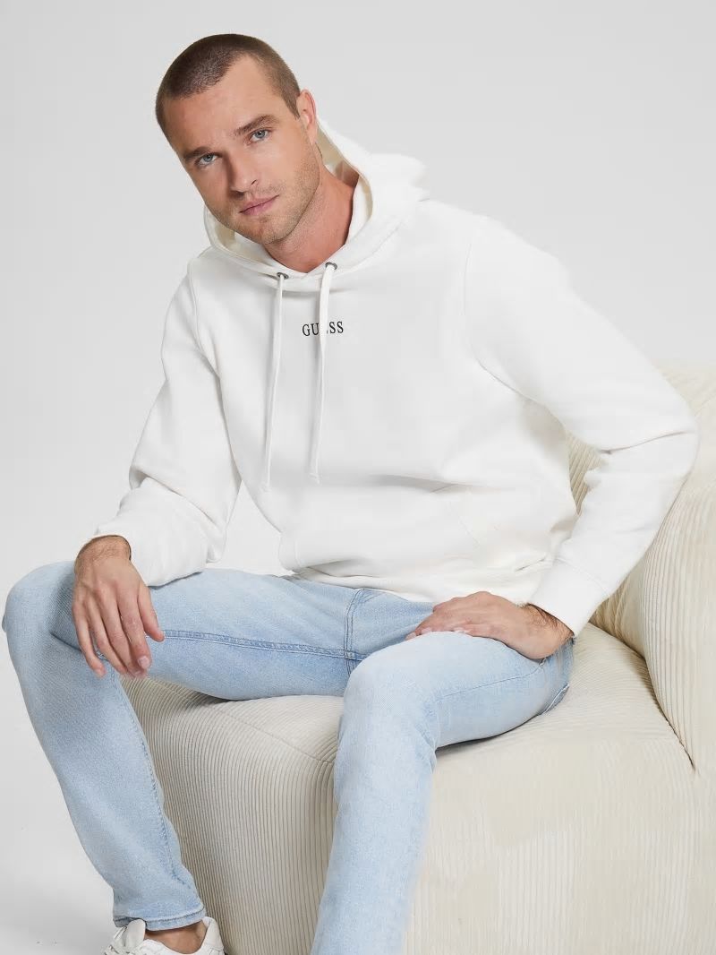 Guess Eco Roy Logo Hoodie - Frosted White Guess Eco Roy Logo Hoodie - Frosted White