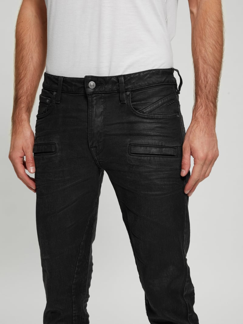 Guess Coated Denim Slim Tapered Zip Jeans - Isotope Black Guess Coated Denim Slim Tapered Zip Jeans - Isotope Black