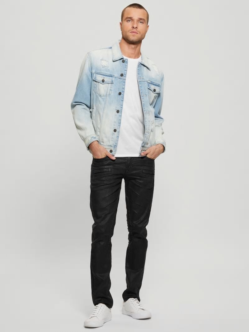Guess Coated Denim Slim Tapered Zip Jeans - Isotope Black Guess Coated Denim Slim Tapered Zip Jeans - Isotope Black