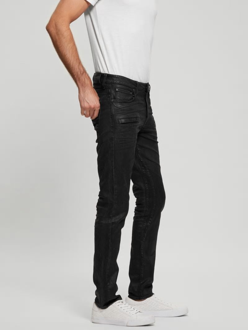 Guess Coated Denim Slim Tapered Zip Jeans - Isotope Black Guess Coated Denim Slim Tapered Zip Jeans - Isotope Black