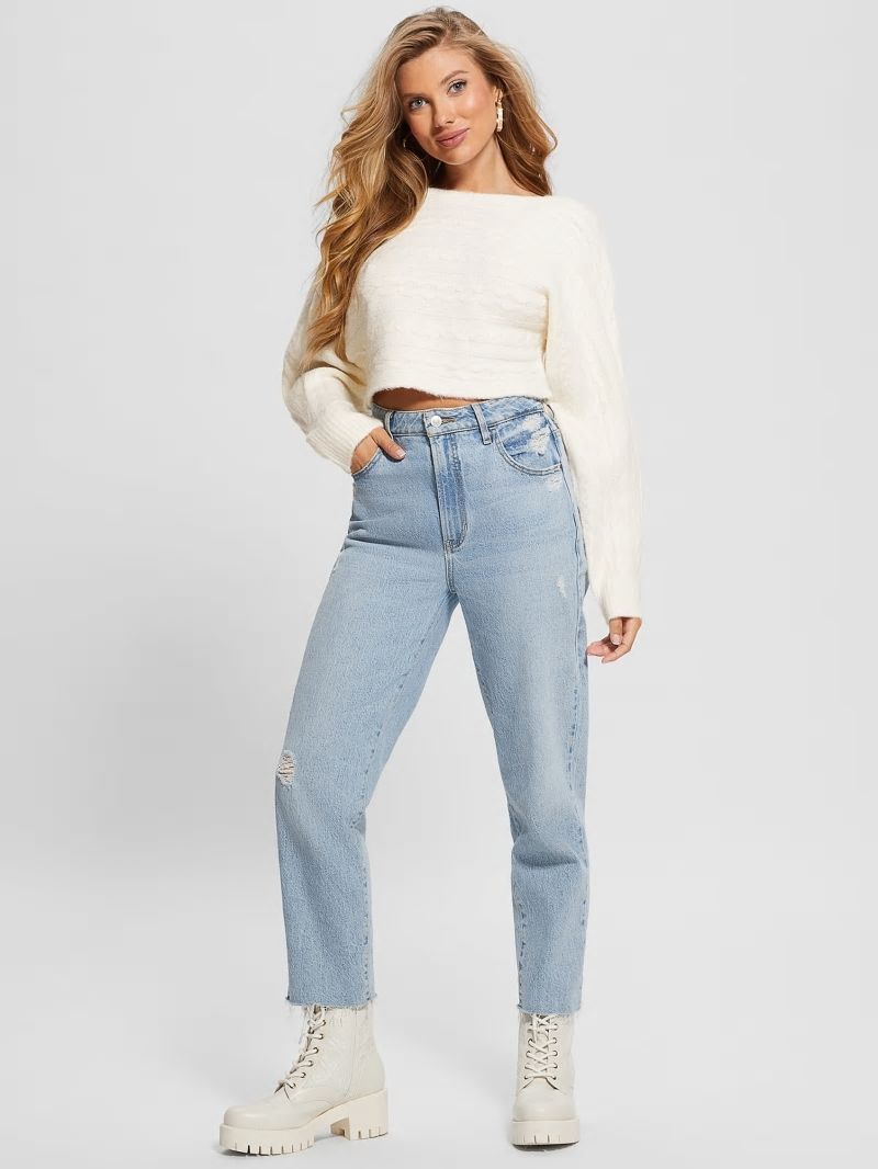 Guess Taira Cable-Knit Cropped Sweater - Dove White Guess Taira Cable-Knit Cropped Sweater - Dove White