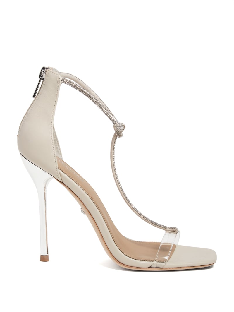 Guess Olivia T-Strap Rhinestone Stiletto Sandal - Paper Guess Olivia T-Strap Rhinestone Stiletto Sandal - Paper
