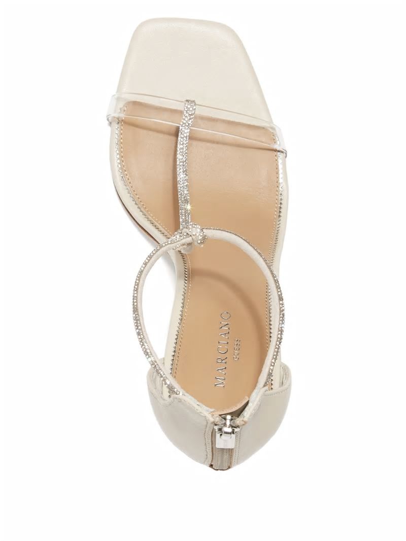 Guess Olivia T-Strap Rhinestone Stiletto Sandal - Paper Guess Olivia T-Strap Rhinestone Stiletto Sandal - Paper