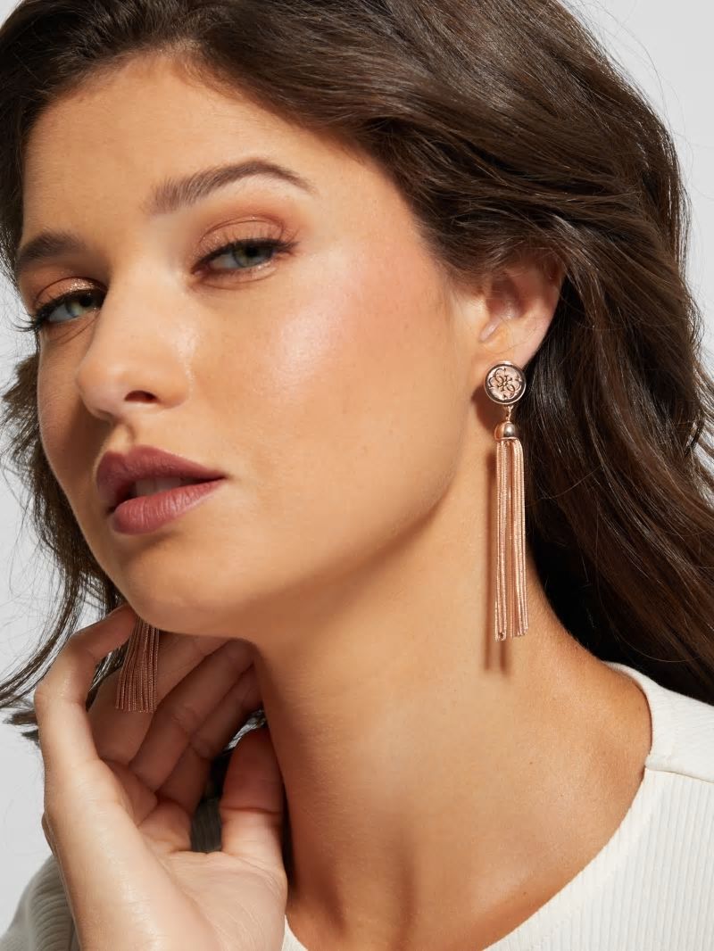 Guess Rose Gold-Tone Quattro G Tassel Earrings - Rose Gold Guess Rose Gold-Tone Quattro G Tassel Earrings - Rose Gold
