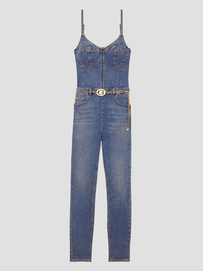 Guess Chain G-Belt Denim Jumpsuit - Lunar Blue Wash Guess Chain G-Belt Denim Jumpsuit - Lunar Blue Wash
