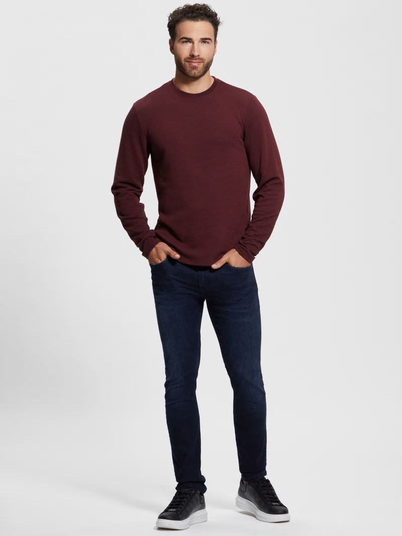 Guess Textured Long-sleeve Tee - Red Noir Guess Textured Long-sleeve Tee - Red Noir