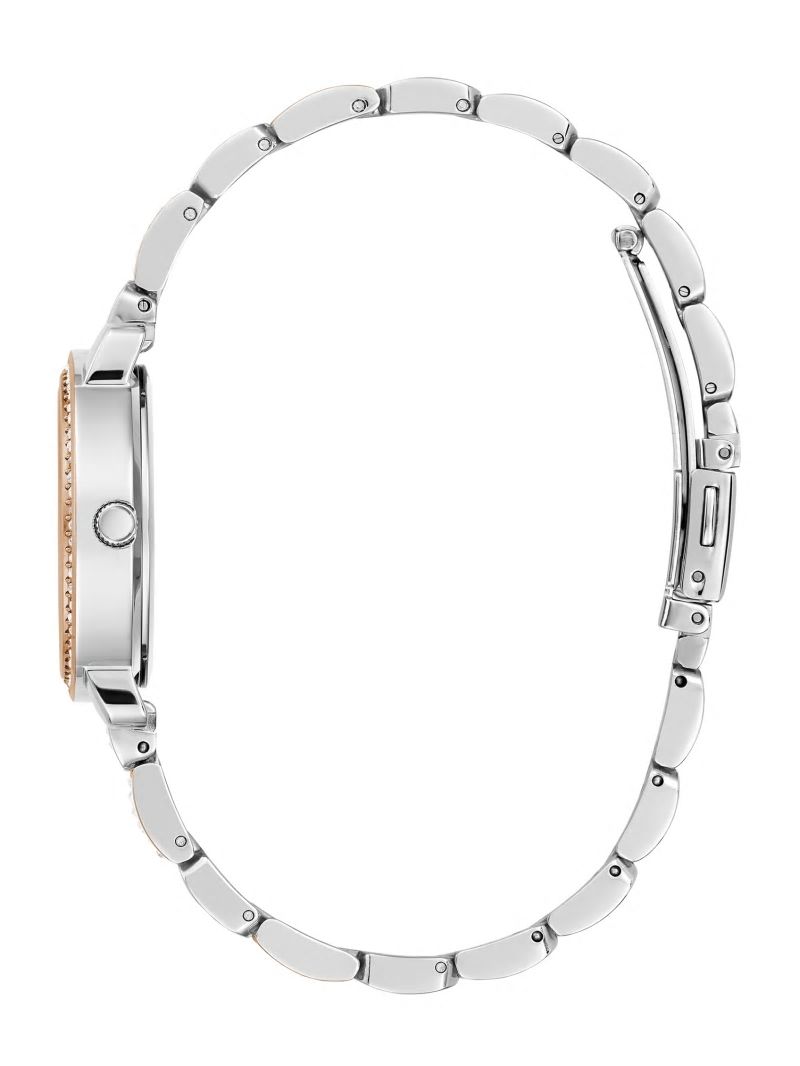 Guess Rose Gold and Silver-Tone Crystal Analog Watch - Gold Guess Rose Gold and Silver-Tone Crystal Analog Watch - Gold