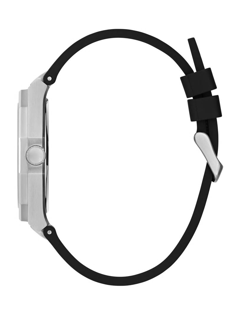 Guess Silver-Tone Silicon Analog Watch - Black Guess Silver-Tone Silicon Analog Watch - Black