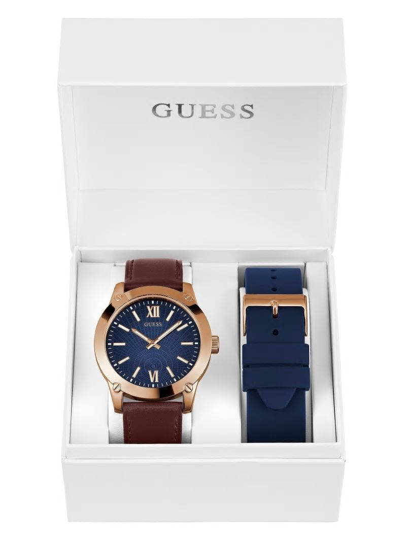 Guess Rose Gold-Tone and Black Analog Watch Box Set - Brown Leather Guess Rose Gold-Tone and Black Analog Watch Box Set - Brown Leather