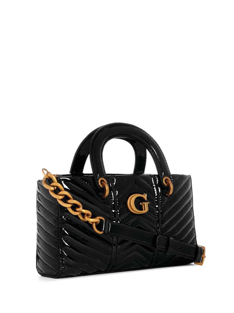 Guess Lovide Patent Mini Satchel - Black Floral Print Guess Lovide Patent Mini Satchel - Black Floral Print