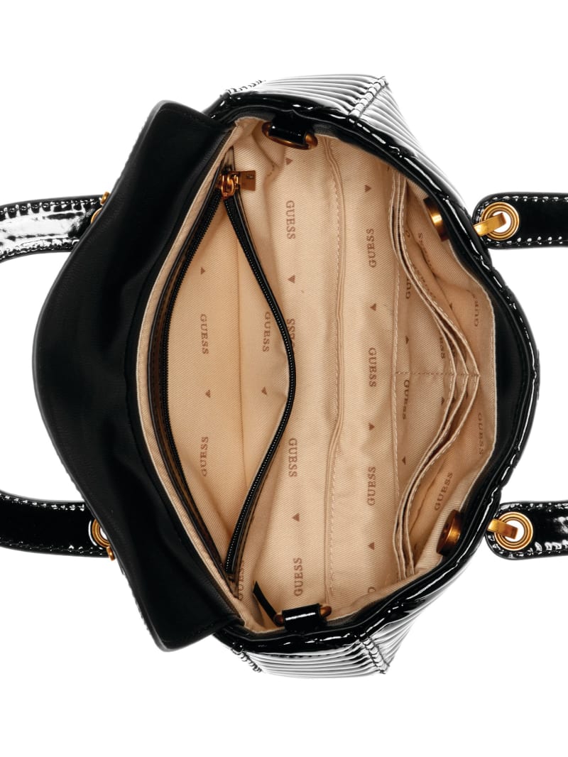 Guess Lovide Patent Mini Satchel - Black Floral Print Guess Lovide Patent Mini Satchel - Black Floral Print