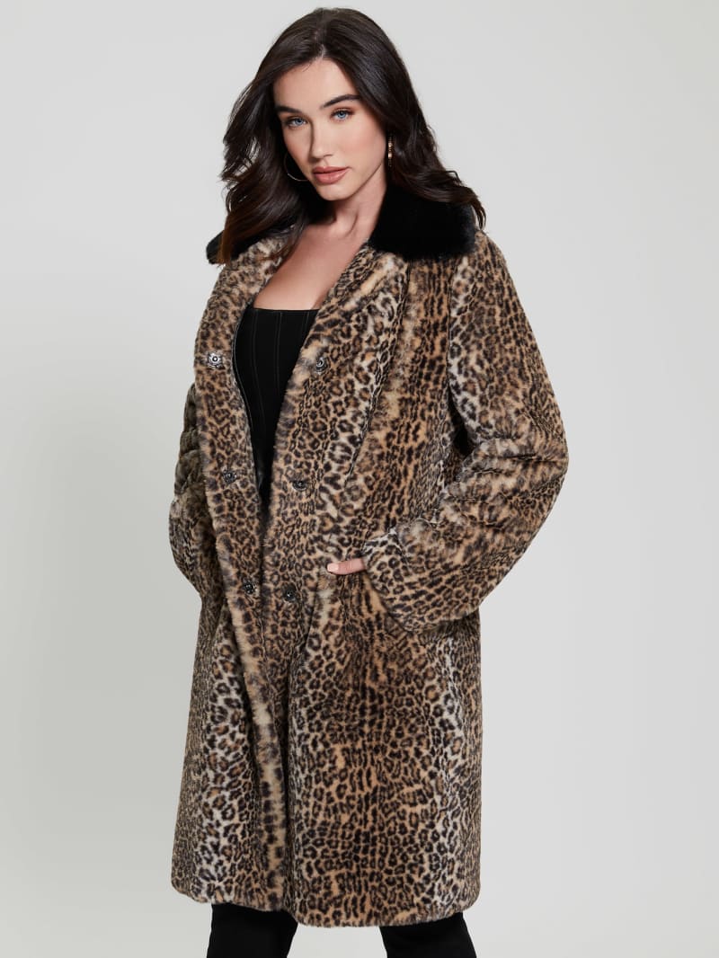Guess Petra Faux-Fur Leopard Coat - Natural Leo Combo Guess Petra Faux-Fur Leopard Coat - Natural Leo Combo