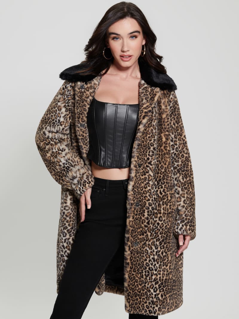 Guess Petra Faux-Fur Leopard Coat - Natural Leo Combo Guess Petra Faux-Fur Leopard Coat - Natural Leo Combo