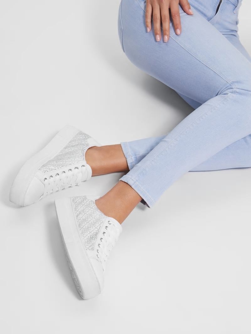 Guess Gelsen Rhinestone Logo Low-Top Sneakers - Silver 040 Guess Gelsen Rhinestone Logo Low-Top Sneakers - Silver 040