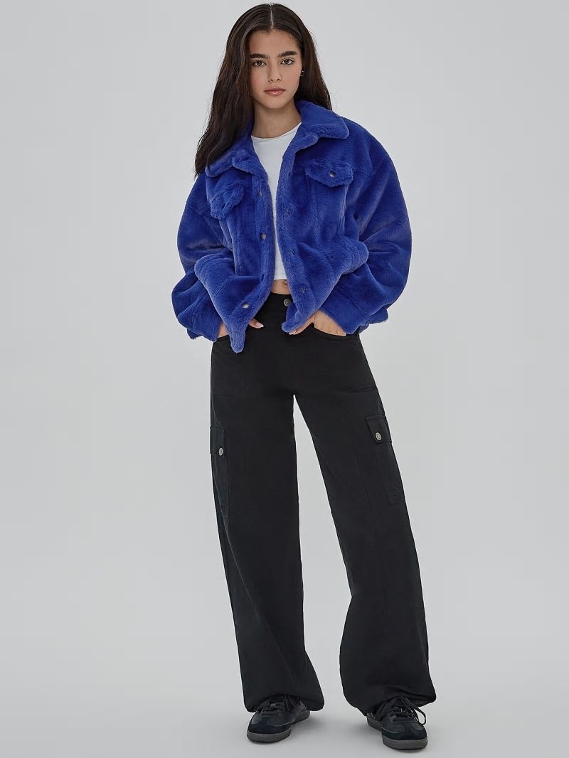 Guess GUESS Originals Oversized Fur Jacket - Blue Soul Guess GUESS Originals Oversized Fur Jacket - Blue Soul