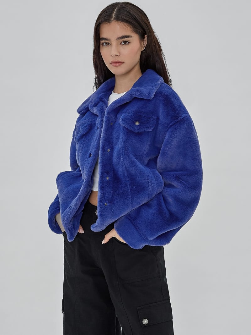 Guess GUESS Originals Oversized Fur Jacket - Blue Soul Guess GUESS Originals Oversized Fur Jacket - Blue Soul