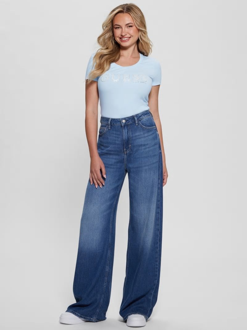 Guess Eco Rhinestone Logo Tee - Myosotis Blue Guess Eco Rhinestone Logo Tee - Myosotis Blue