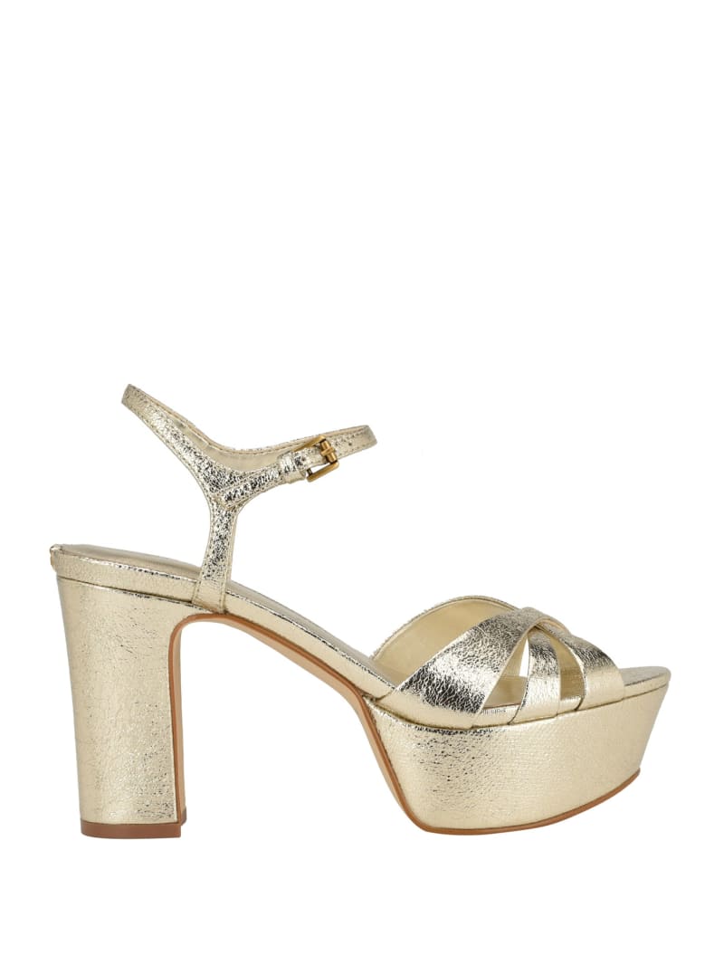 Guess Haylo Crisscross Platform Block Heels - Gold Guess Haylo Crisscross Platform Block Heels - Gold