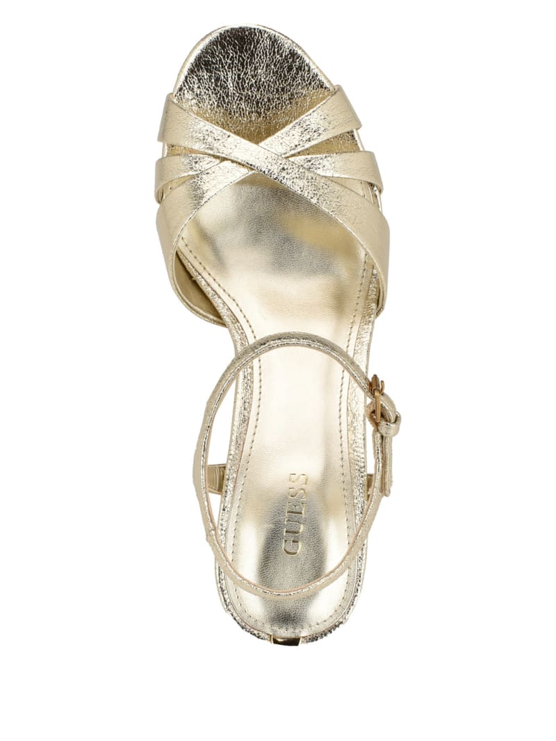 Guess Haylo Crisscross Platform Block Heels - Gold Guess Haylo Crisscross Platform Block Heels - Gold