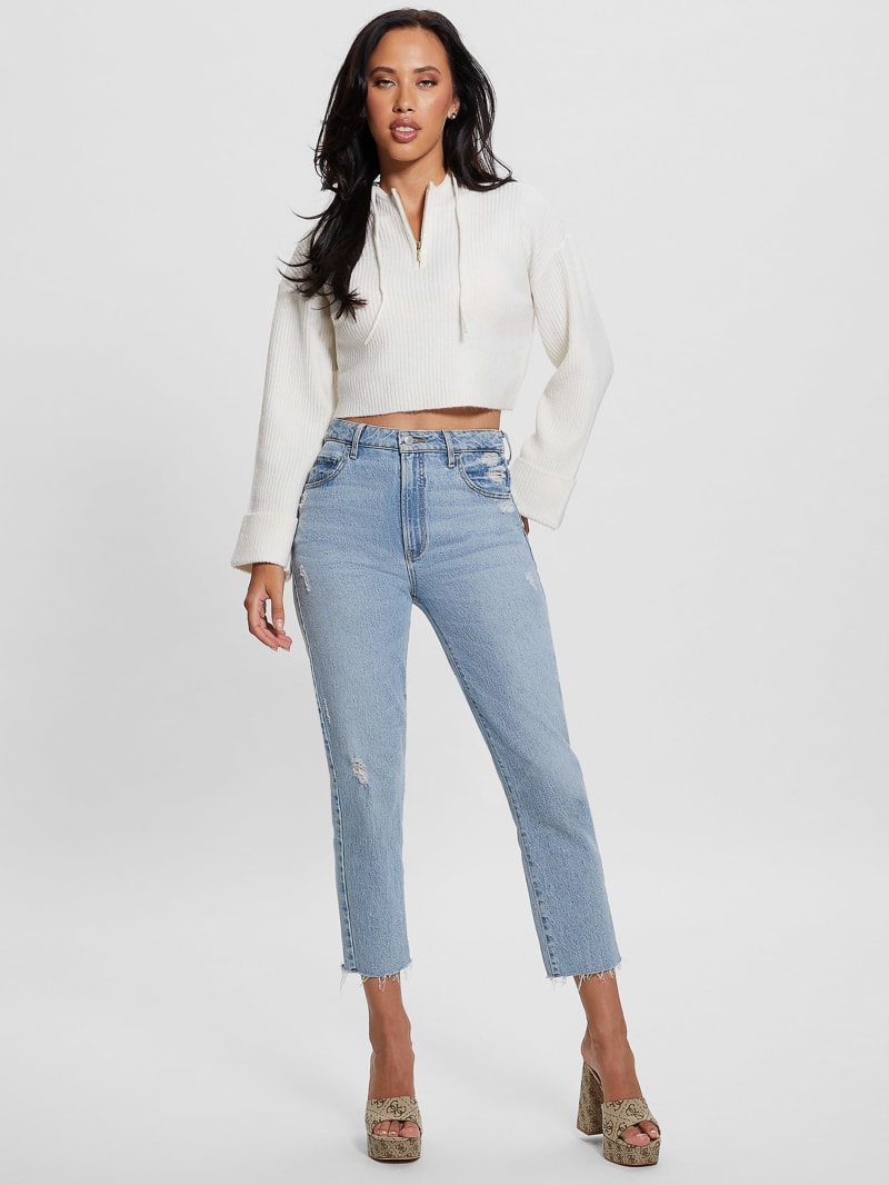 Guess Toki Half-Zip Hooded Sweater Top - Dove White Guess Toki Half-Zip Hooded Sweater Top - Dove White