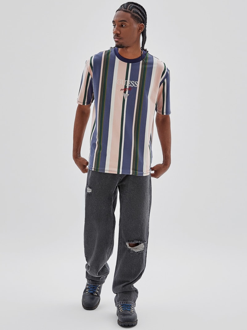 Guess GUESS Originals Eco Stiped Logo Tee - Sandy Shore Multi Guess GUESS Originals Eco Stiped Logo Tee - Sandy Shore Multi