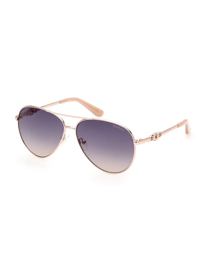 Guess Square G Link Metal Aviator Sunglasses - Shiny Rose Gold/Gradient Guess Square G Link Metal Aviator Sunglasses - Shiny Rose Gold/Gradient
