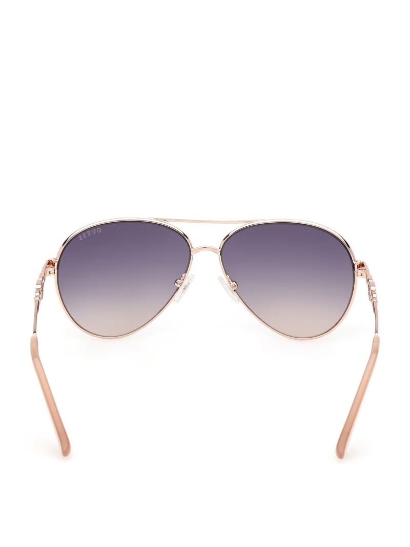 Guess Square G Link Metal Aviator Sunglasses - Shiny Rose Gold/Gradient Guess Square G Link Metal Aviator Sunglasses - Shiny Rose Gold/Gradient