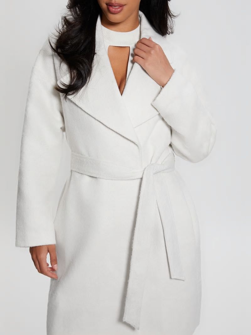 Guess Eco Patrizia Belted Coat - Cream White Guess Eco Patrizia Belted Coat - Cream White
