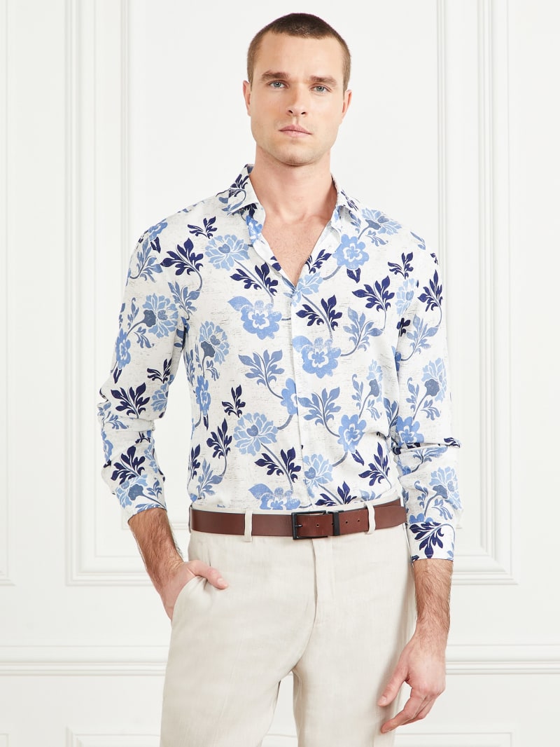 Guess Eco Benny Paul Shirt - Blue Macro Flower Print Guess Eco Benny Paul Shirt - Blue Macro Flower Print