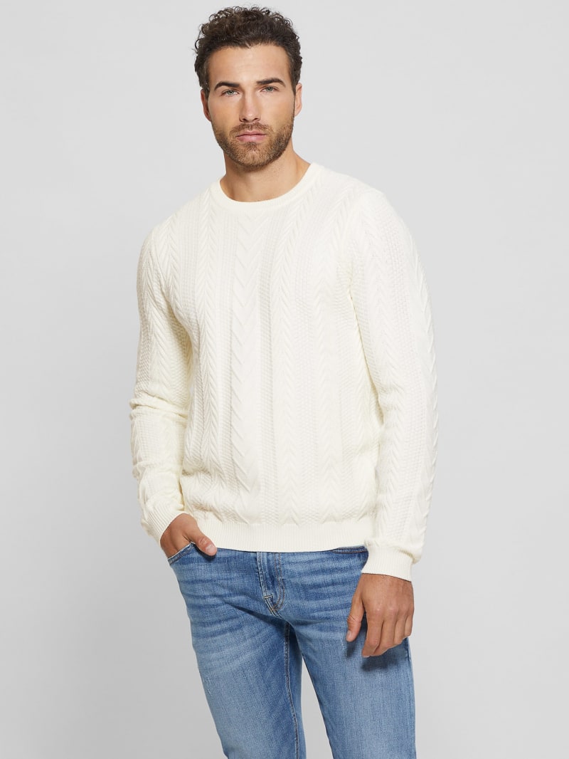 Guess Eco Ethan Cable Knit Sweater - Dove White Guess Eco Ethan Cable Knit Sweater - Dove White