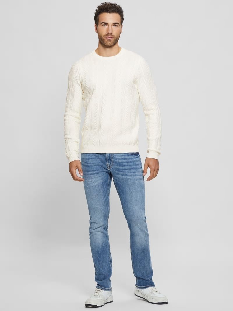 Guess Eco Ethan Cable Knit Sweater - Dove White Guess Eco Ethan Cable Knit Sweater - Dove White