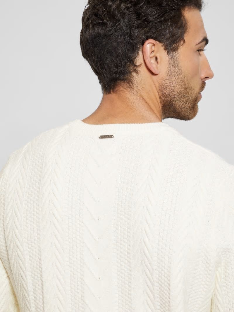 Guess Eco Ethan Cable Knit Sweater - Dove White Guess Eco Ethan Cable Knit Sweater - Dove White