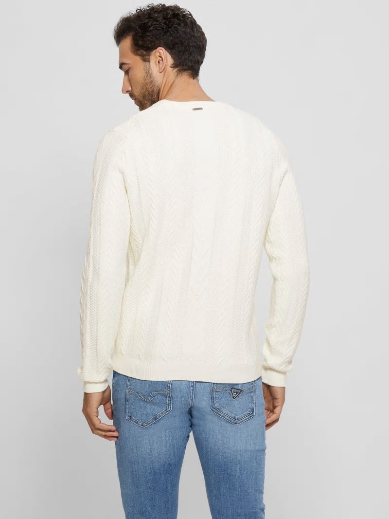 Guess Eco Ethan Cable Knit Sweater - Dove White Guess Eco Ethan Cable Knit Sweater - Dove White