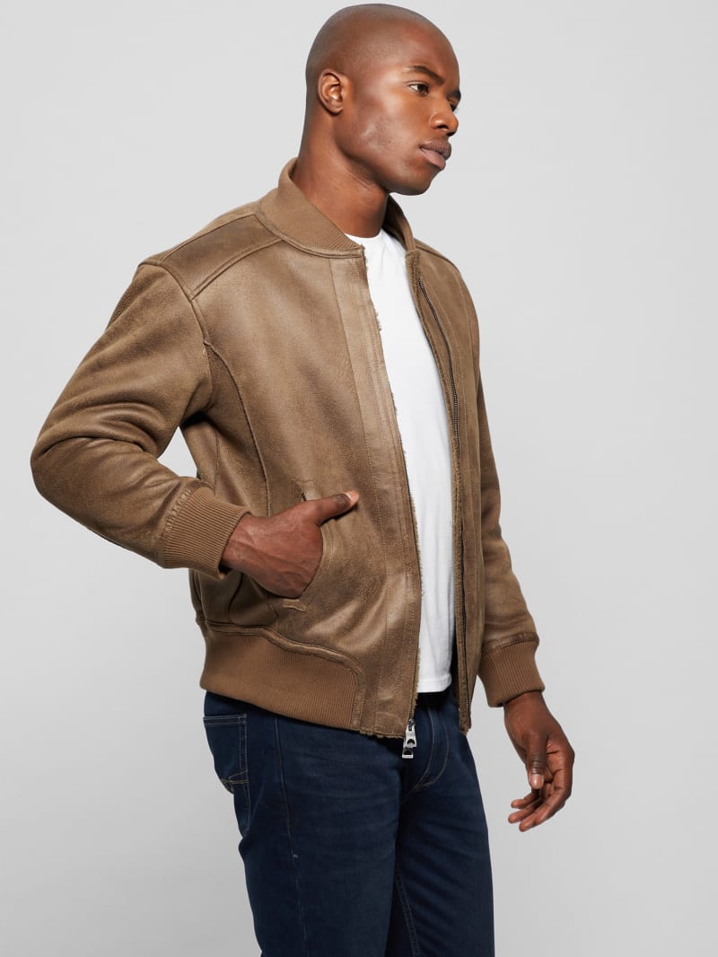 Guess Faux-Suede Aviator Jacket - Teak Wood Guess Faux-Suede Aviator Jacket - Teak Wood