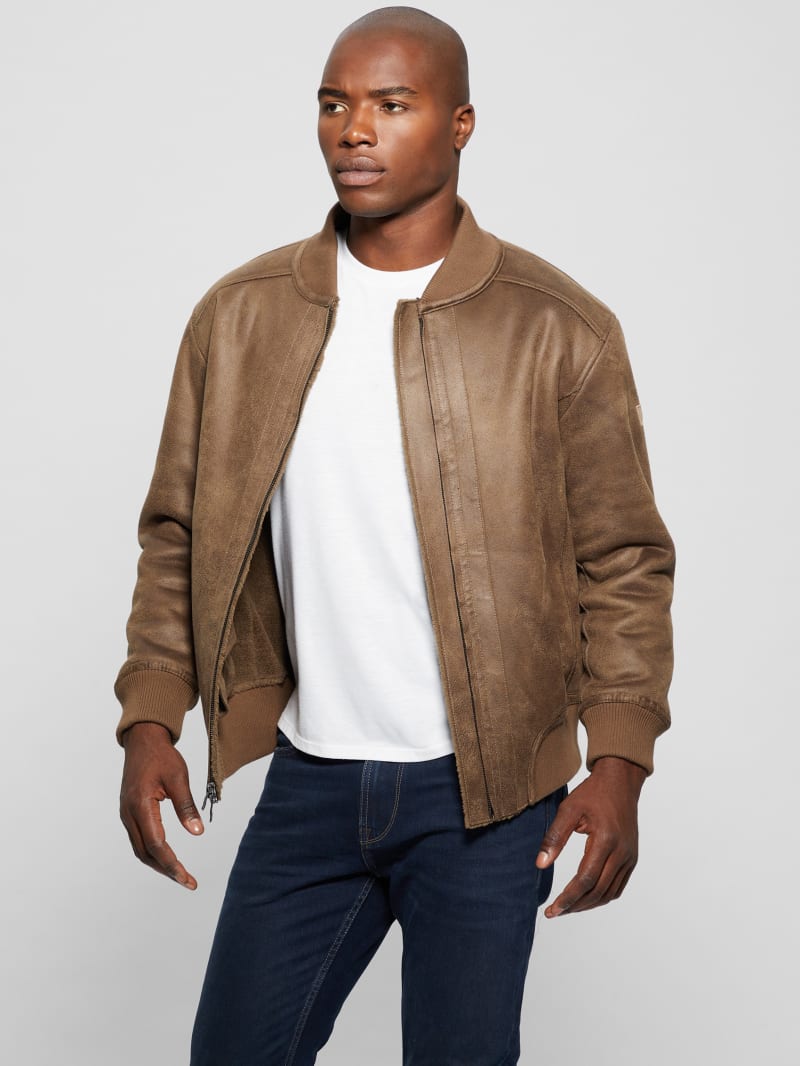 Guess Faux-Suede Aviator Jacket - Teak Wood Guess Faux-Suede Aviator Jacket - Teak Wood