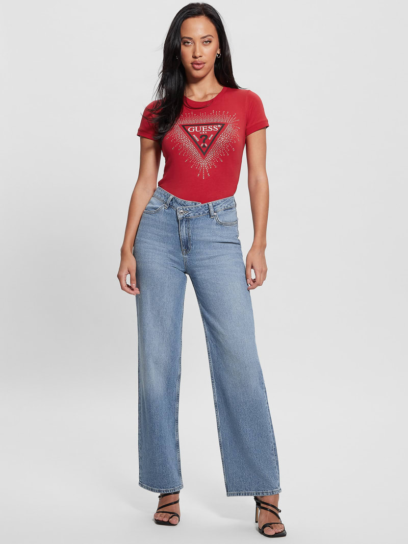Guess Eco Signature Rhinestone Tee - Chili Red Guess Eco Signature Rhinestone Tee - Chili Red