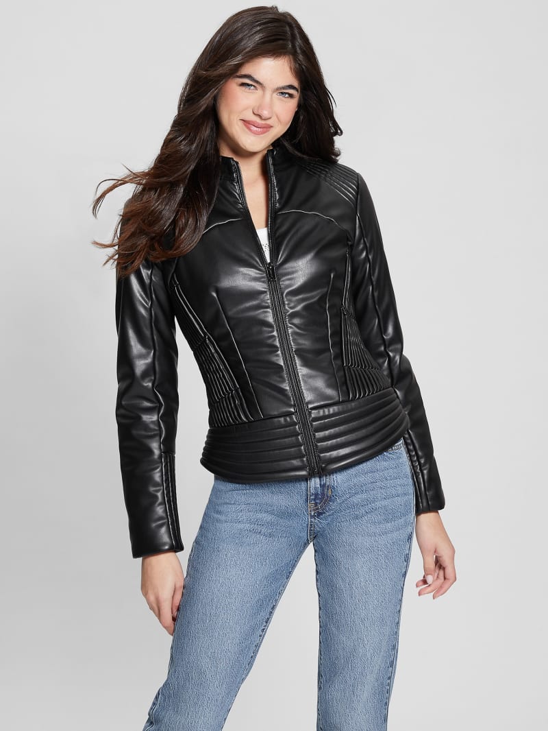 Guess Lea Faux-Leather Corset Jacket - Black Guess Lea Faux-Leather Corset Jacket - Black