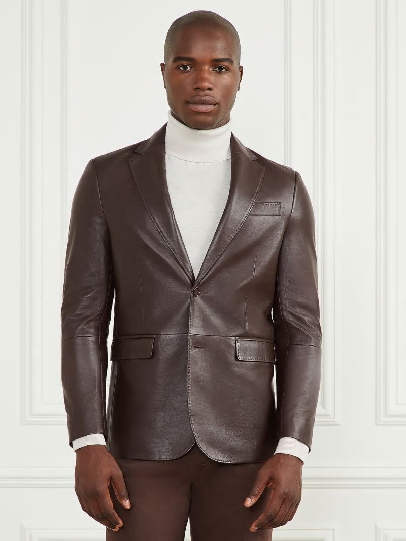 Guess Steve Notched Leather Blazer - Chocolate Brownie Guess Steve Notched Leather Blazer - Chocolate Brownie