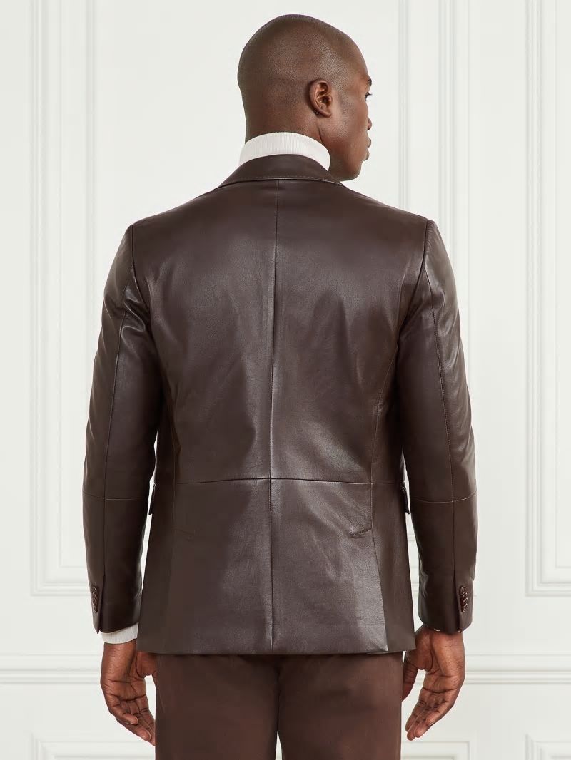 Guess Steve Notched Leather Blazer - Chocolate Brownie Guess Steve Notched Leather Blazer - Chocolate Brownie