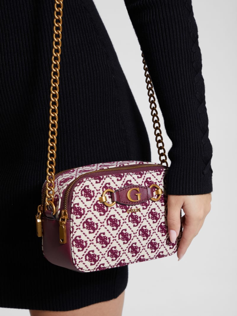 Guess Izzy Jacquard Logo Camera Bag - Burgundy Guess Izzy Jacquard Logo Camera Bag - Burgundy