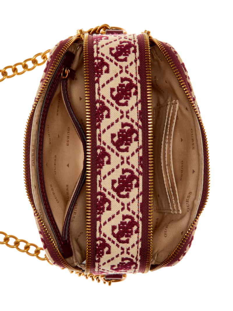 Guess Izzy Jacquard Logo Camera Bag - Burgundy Guess Izzy Jacquard Logo Camera Bag - Burgundy