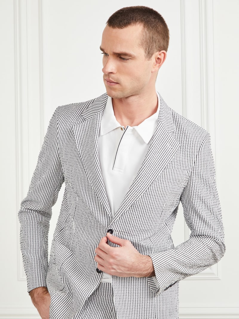 Guess Regular Patch Pocketed Blazer - White/Navy Stripes Guess Regular Patch Pocketed Blazer - White/Navy Stripes