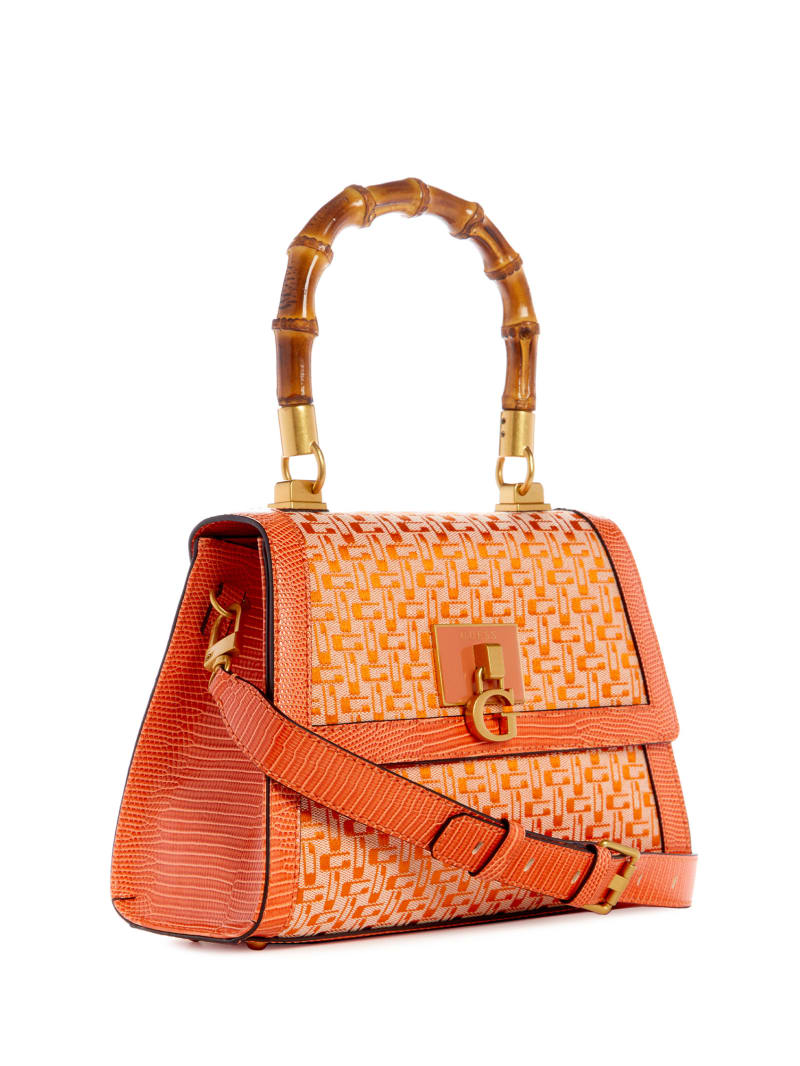 Guess Stephi Bamboo Fold-Over Satchel - Orange Logo Guess Stephi Bamboo Fold-Over Satchel - Orange Logo