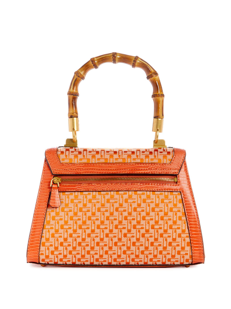 Guess Stephi Bamboo Fold-Over Satchel - Orange Logo Guess Stephi Bamboo Fold-Over Satchel - Orange Logo