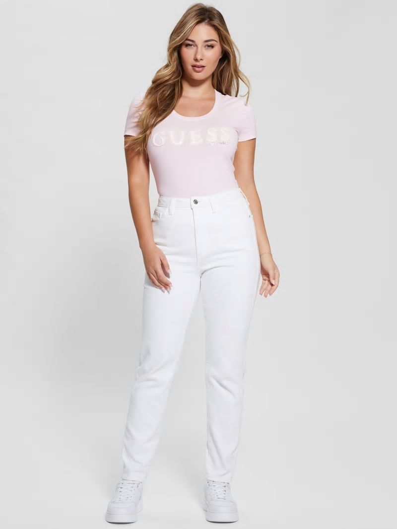 Guess Eco Rhinestone Logo Tee - Low Key Pink Guess Eco Rhinestone Logo Tee - Low Key Pink