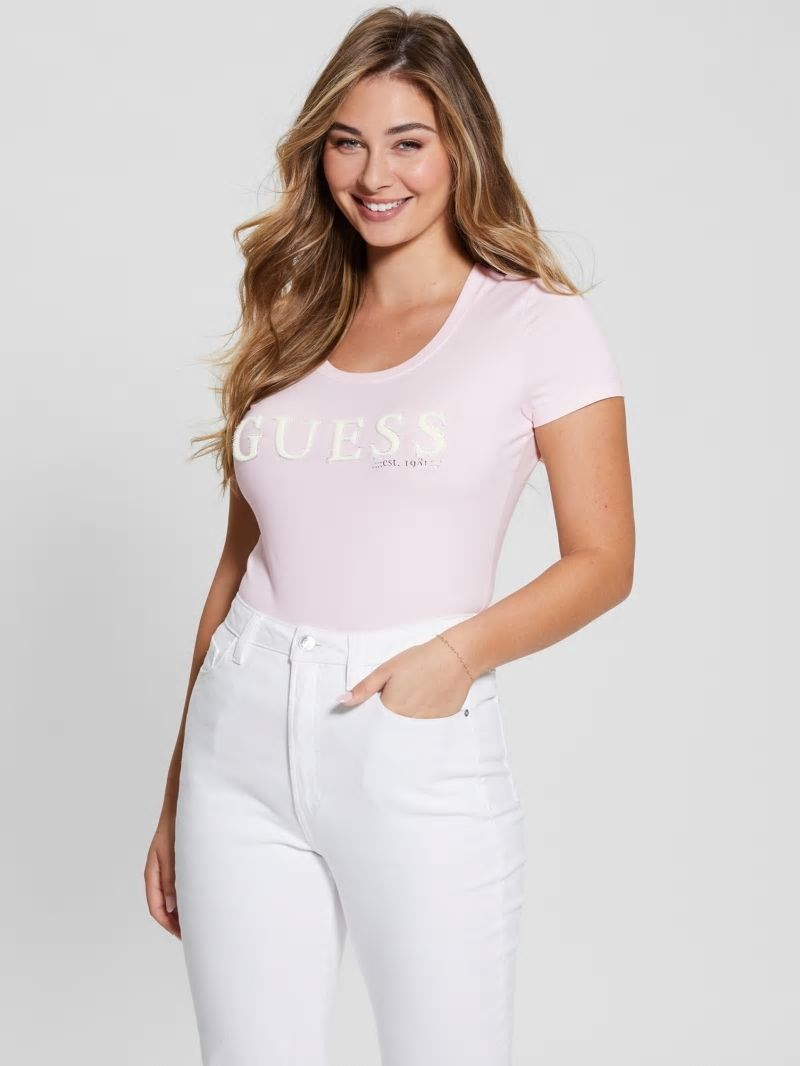 Guess Eco Rhinestone Logo Tee - Low Key Pink Guess Eco Rhinestone Logo Tee - Low Key Pink