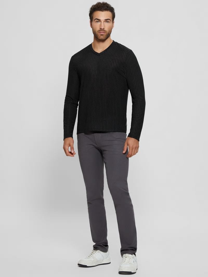 Guess Warehouse V-Neck Knit Tee - Black Guess Warehouse V-Neck Knit Tee - Black