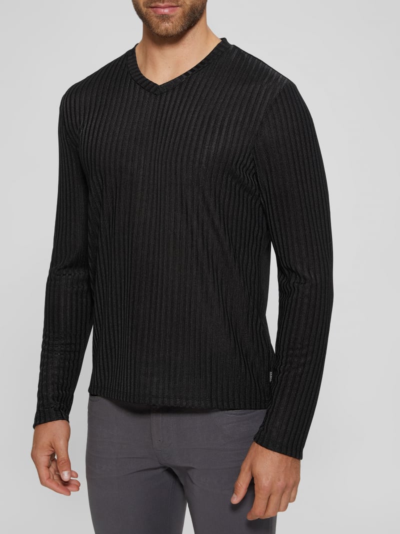 Guess Warehouse V-Neck Knit Tee - Black Guess Warehouse V-Neck Knit Tee - Black