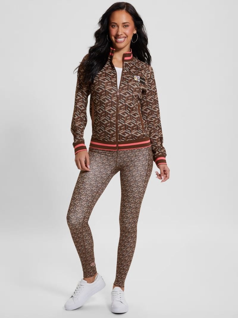 Guess Eco G-Cube Active Zip Sweatshirt - Stripe G-cube Brown Guess Eco G-Cube Active Zip Sweatshirt - Stripe G-cube Brown